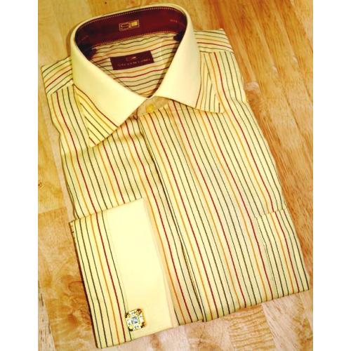Steven Land Yellow with Rust/Brown Pinstripes 100% Cotton Shirt